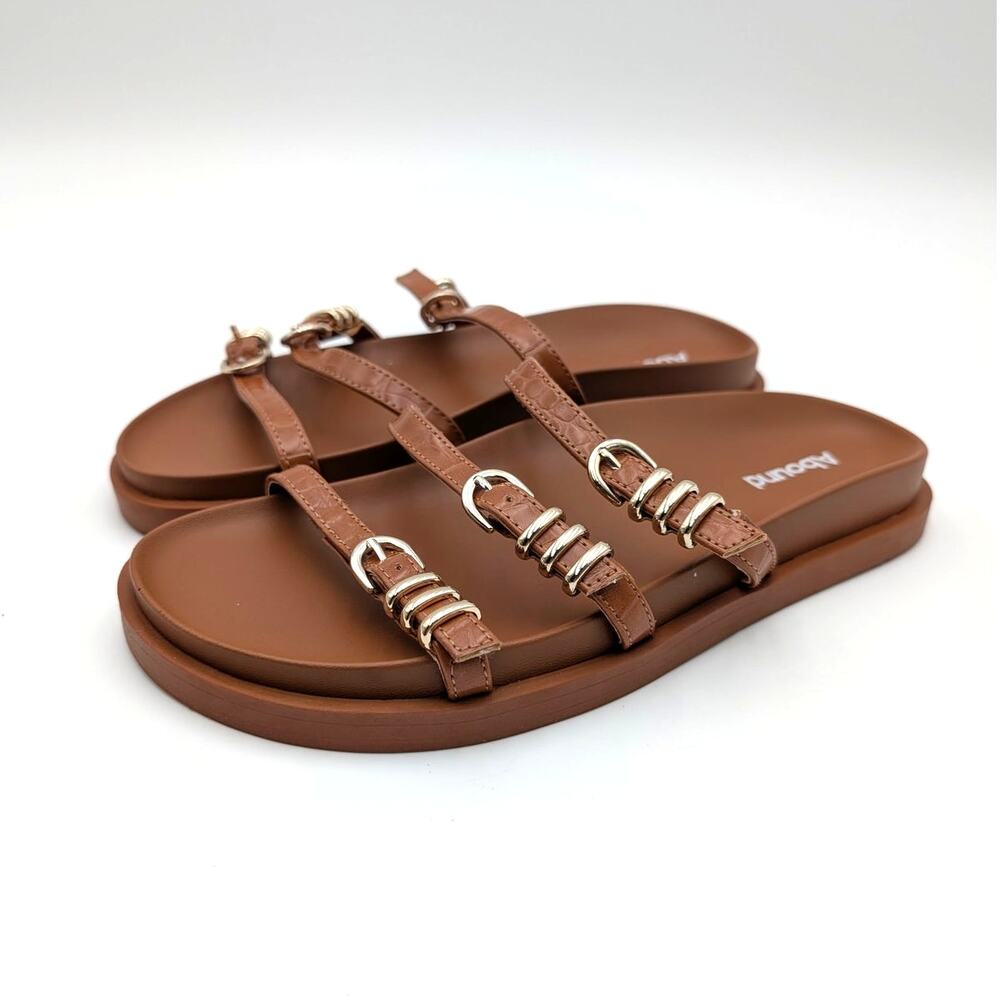 Abound Aimee Slide Sandals Open Toe Women's Tan Mocha Croco Size US8 EU38.5